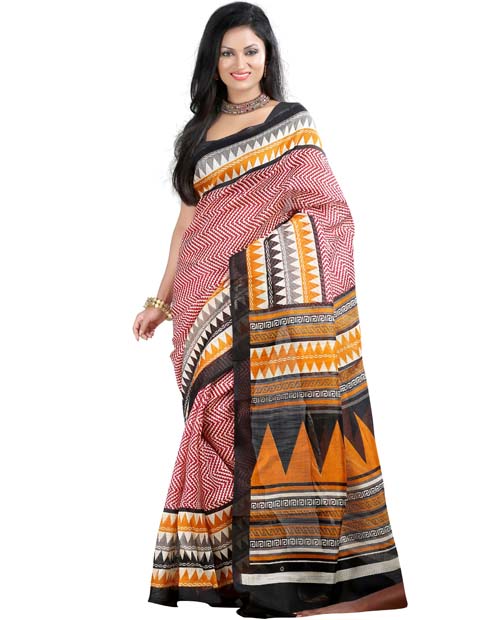 SND Multi Bhagalpuri Silk Printed  Saree- JB-912a