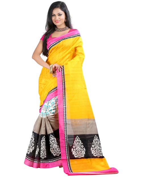 SND Multi Bhagalpuri Silk Printed  Saree- JB-913a