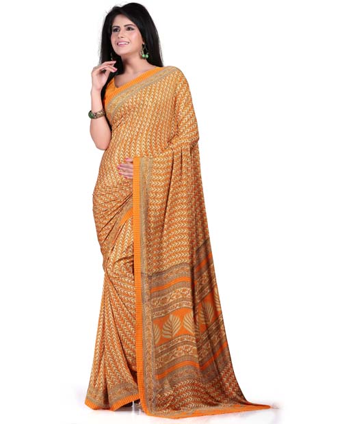 SND Orange Art Crepe Printed Saree- JB-957b