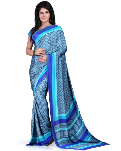 SND Blue Art Crepe Printed Saree- JB-963a