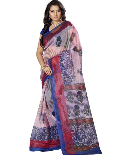 SND Pink & Multi Bhagalpuri Silk Printed Saree- JB-974