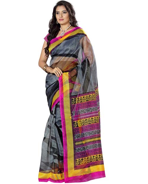 SND Grey & Multi Bhagalpuri Silk Printed Saree- JB-980