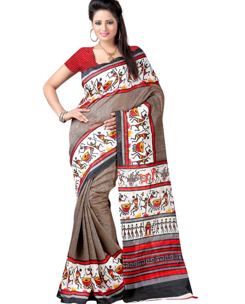 SND Multi Bhagalpuri Silk Printed Saree- JB-FWS-155