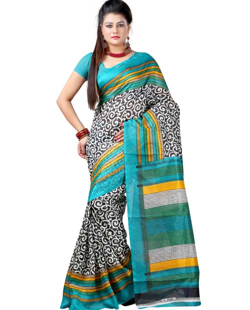 SND Multi Bhagalpuri Silk Printed Saree- JB-FWS-168b