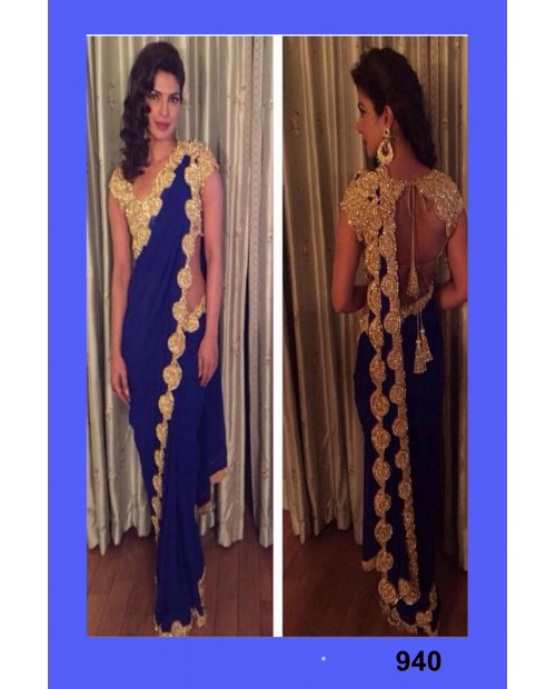 Priyanka Chopra Blue Replica Saree 