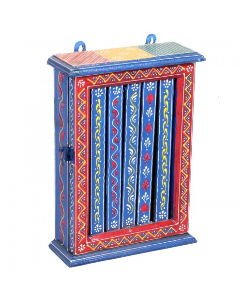 Rajasthani Hand Carved and Painted Wooden Key Holder Box