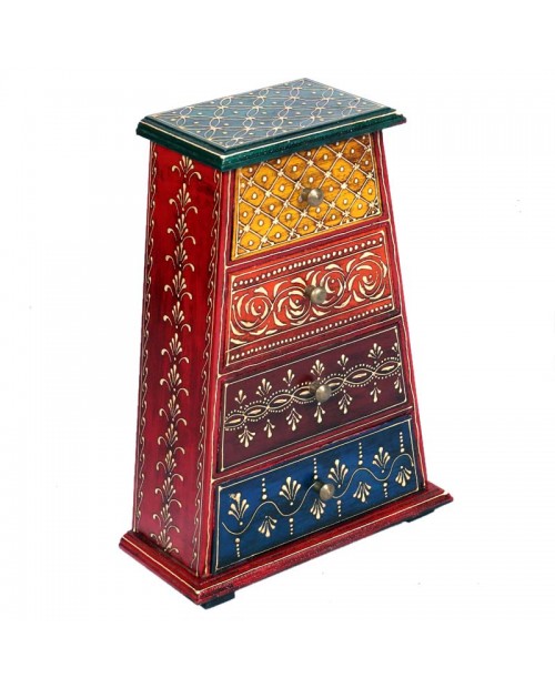 Wooden Pyramid Shape 4 Drawer With Embossed Hand Painted 