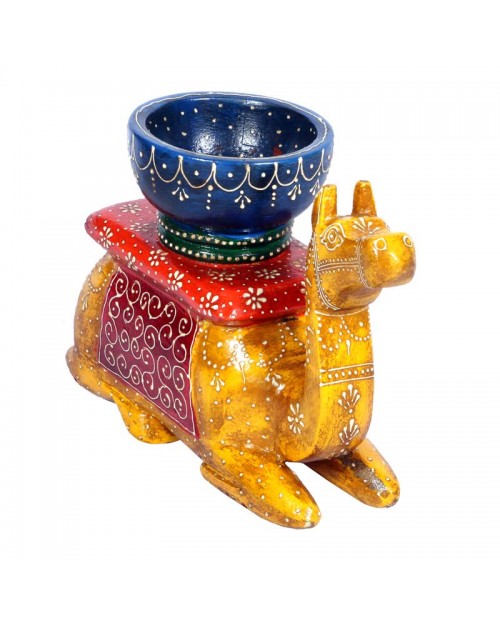 Wooden Camel On The Back Bowl With Embosed Hand Painted 