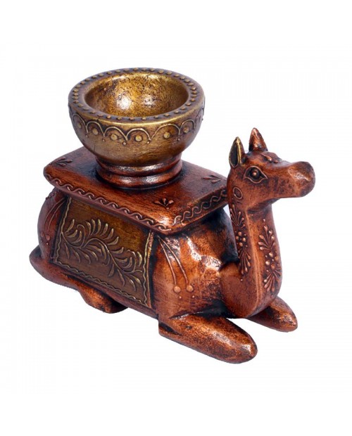 Wooden Camel On The Back Bowl With Browen Finishing  Embossed Hand Painted 