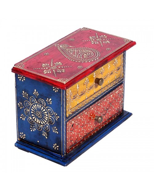 Wooden 2 Drawer Stand With  Embossed Hand Painted