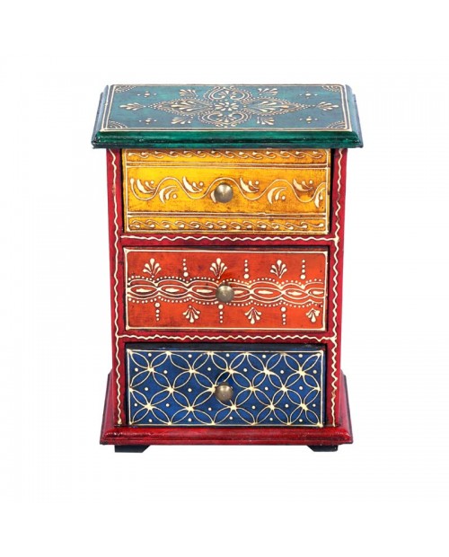 Wooden 3 Drawer Stand With  Embossed Hand Painted 