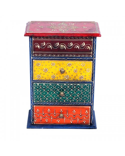 Wooden Four Drawer Stand With  Embossed Hand Painted 