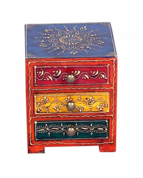 Wooden 3 Drawer Stand With  Embossed Handpainted 