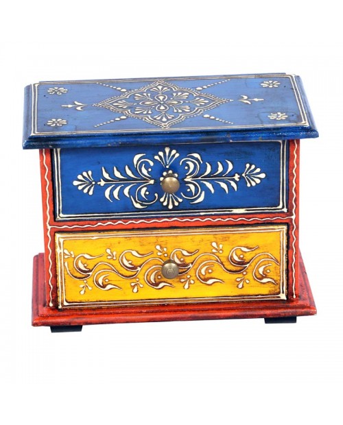 Wooden 2 Drawer Stand With Colourful Hand Embossed Painted