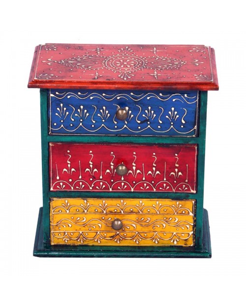 Wooden 3 Drawer Stand With  Embossed Handpainted