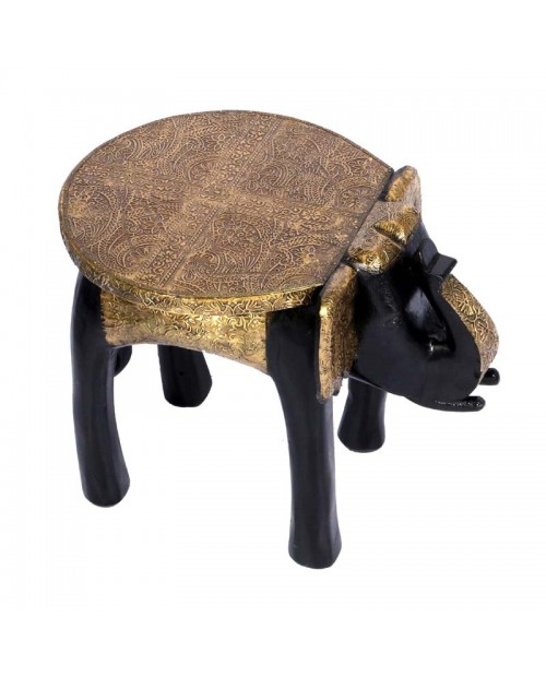 Wooden Elephant Shape Stool With Metal Fitting