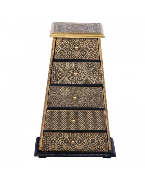 Antique Golden Multi Design Side Stand With 5 Drawer