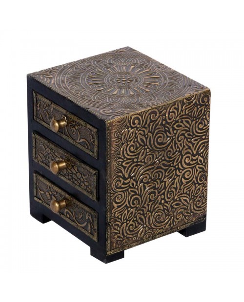 Embossed Wooden Three Drawer With Metal Fitting