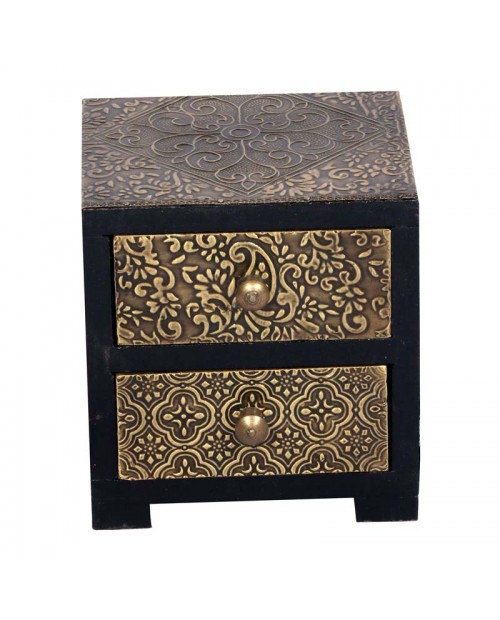 Embossed Wooden Two Drawer With Metal Fitting