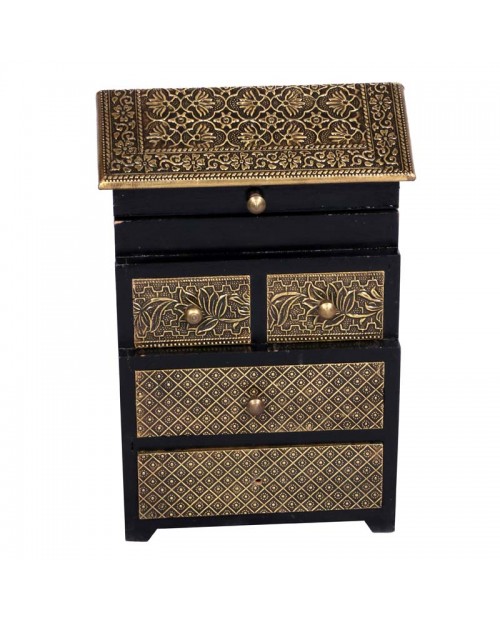 Embossed Wooden Five Drawer With Metal Fitting