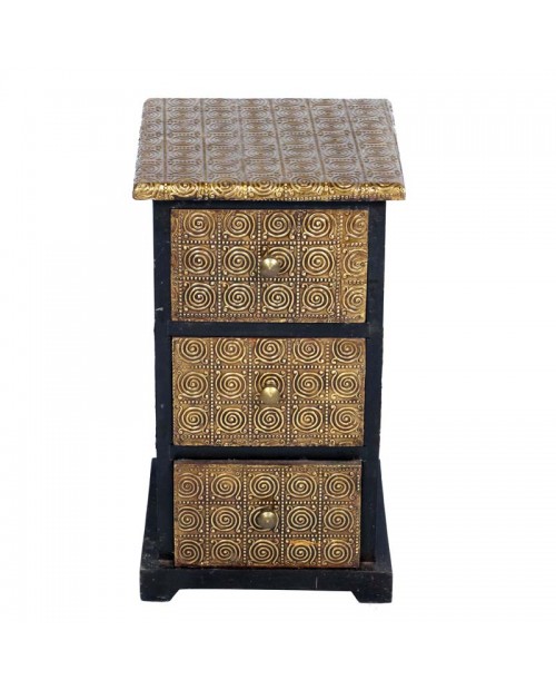 Wooden Pyramid Shape Three Drawer With Metal Fitting  