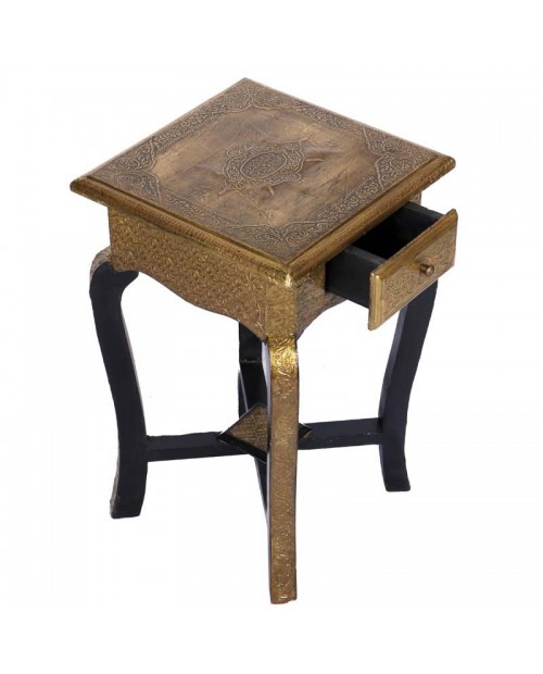 Small Square Shape Wooden Stool One Drawer With Metal Fitting