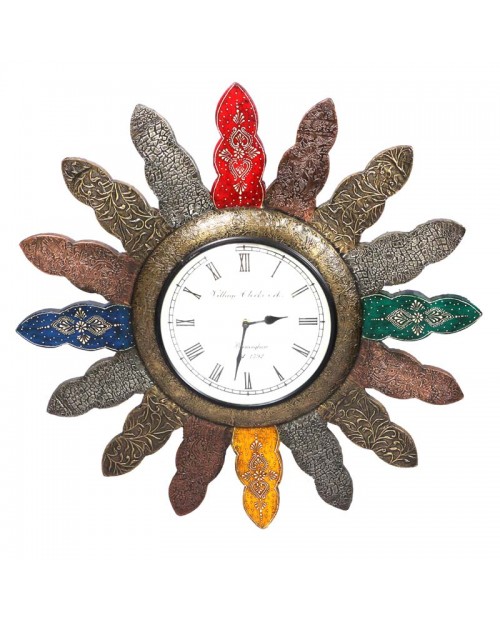 Wooden Sun Design Wall Clock With Hand Painting 