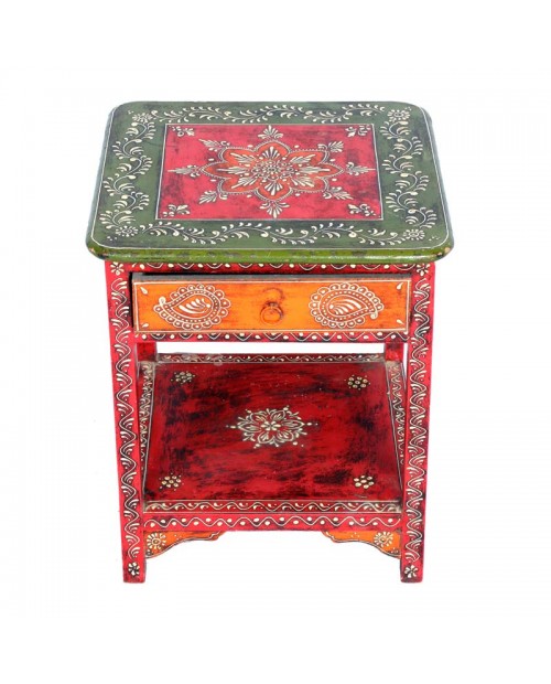 Wooden 1 Drawer Stool With Hand Painted