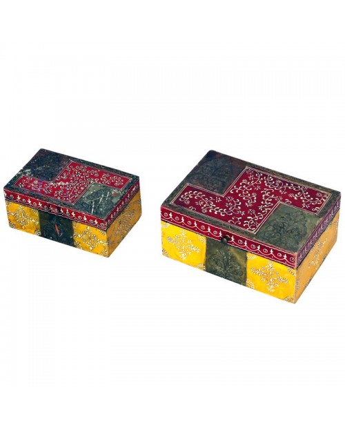 Wooden Set of Two Boxes With Hand Painting