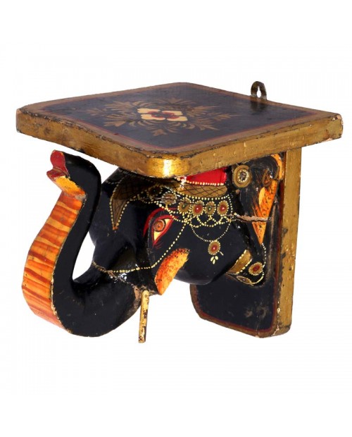 Wooden Wall Elephant  Telephone Stand  With Hand Painting 