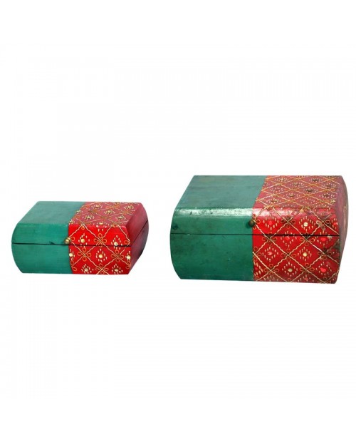 Hand Painted Curved Shape   Wooden Boxes  Set of Two