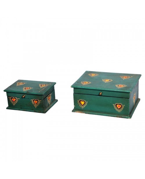 Hand Painted Wooden Box With Metel Nob Set of Two