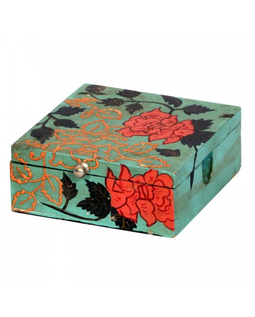 Hand Painted Wooden Box With Metel Nob 