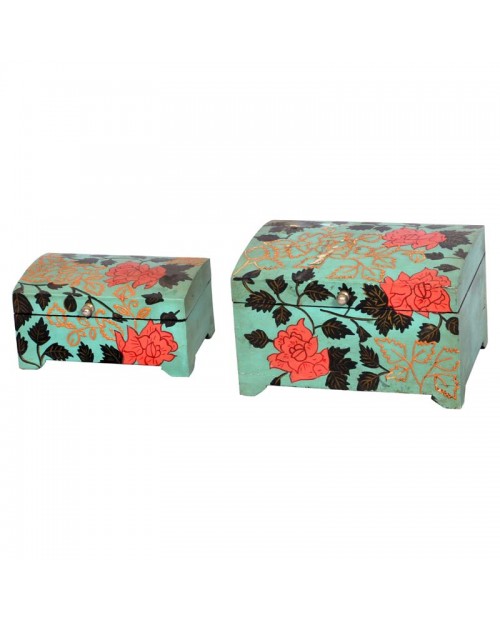 Wooden Boxes With Flower Design Set of Two