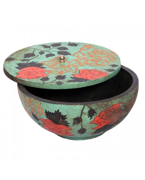 Flower Design Hand Painted Wooden Bowel 