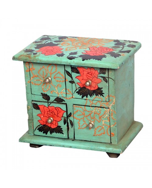 Flower Design Hand Painted Wooden Four Drawer Box