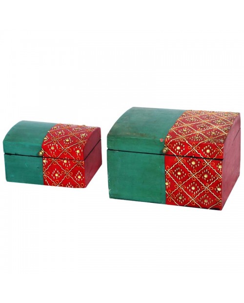 Set of Two Wooden Boxes and Half Hand Painting