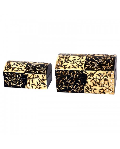 Wooden Boxes With   Leaf Print in Set of Two