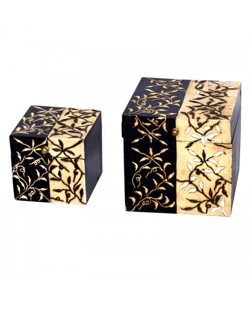 Set of Two Boxes Embosed  Hand Paint