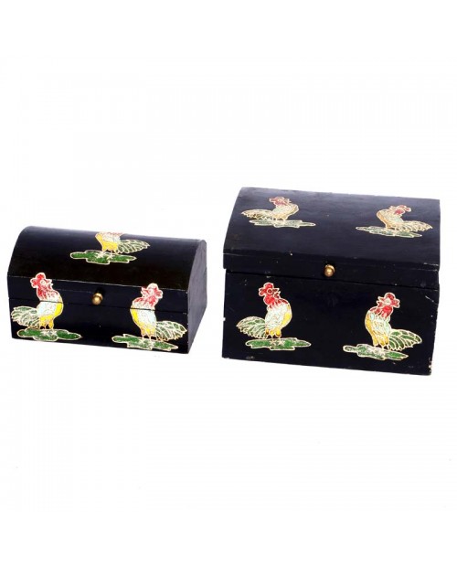  Set of Two Boxes Hand Paint  Decorative Cock Design 