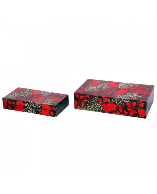 Set of Two Wooden Box With Flower Handmade Paint 