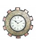 Mechenical Wheel Shape Metal Fitted  Wooden Round Wall Clock