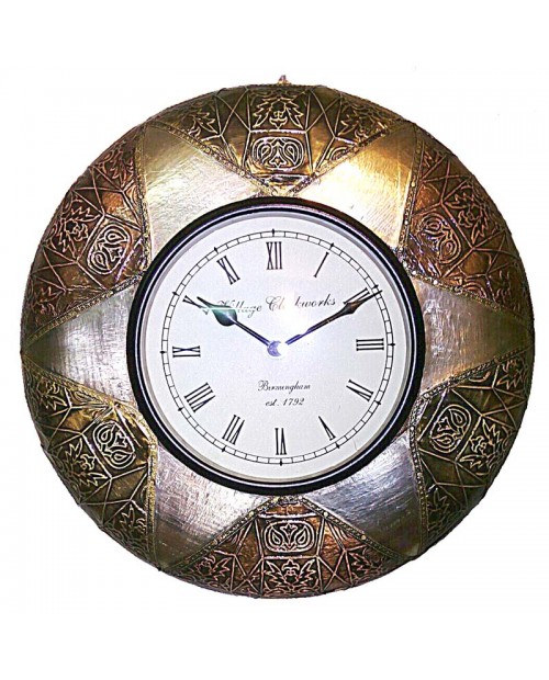 Brown Painted  Metal Fitted Wooden Round Wall Clock