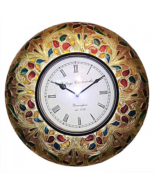 Metal Fitting Multicolours Wooden Round Wall Clock