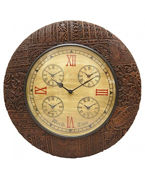 Handcraved Round Shape Wooden Wall Clock