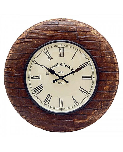 Antique Look Brown Shaded Wooden Round Wall Clock