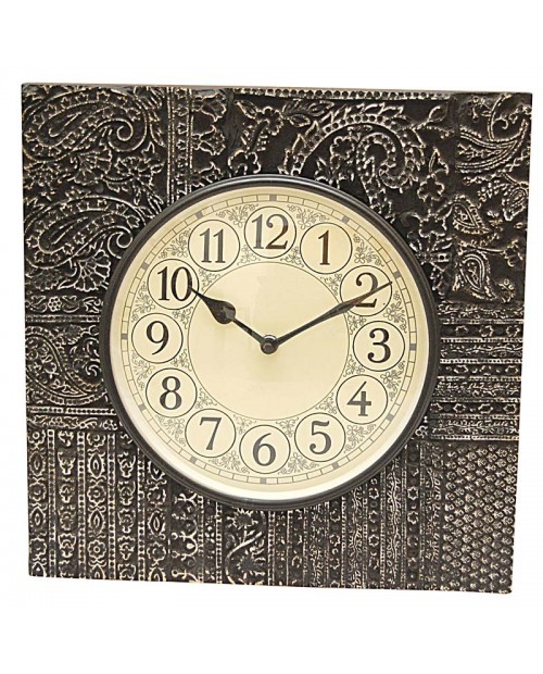 Carved Square Wooden Wall Clock