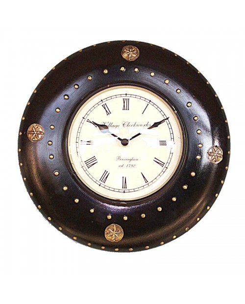 Metal Coin Fitted Wooden Round  Wall Clock