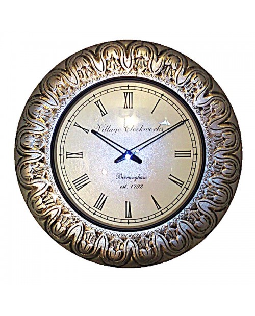 Metal Fitted Wooden Round Wall Clock in Roman Numeric