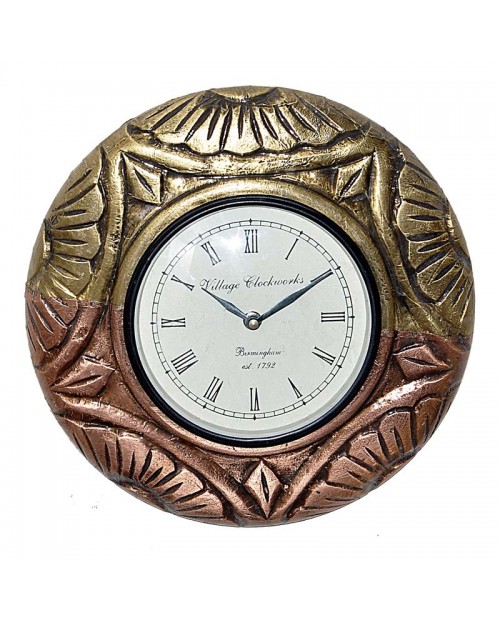 Rongoli Design Wooden Round Wall Clock